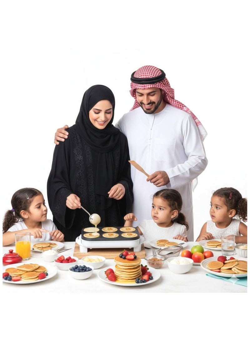 نوفا NOVA 6-Hole Crepe Maker 1000W | Multi Mini Pancake & Qatayef Maker | Non-Stick Electric Crepe Pan | Puffy Soft Tasty Crepes" - Image 2